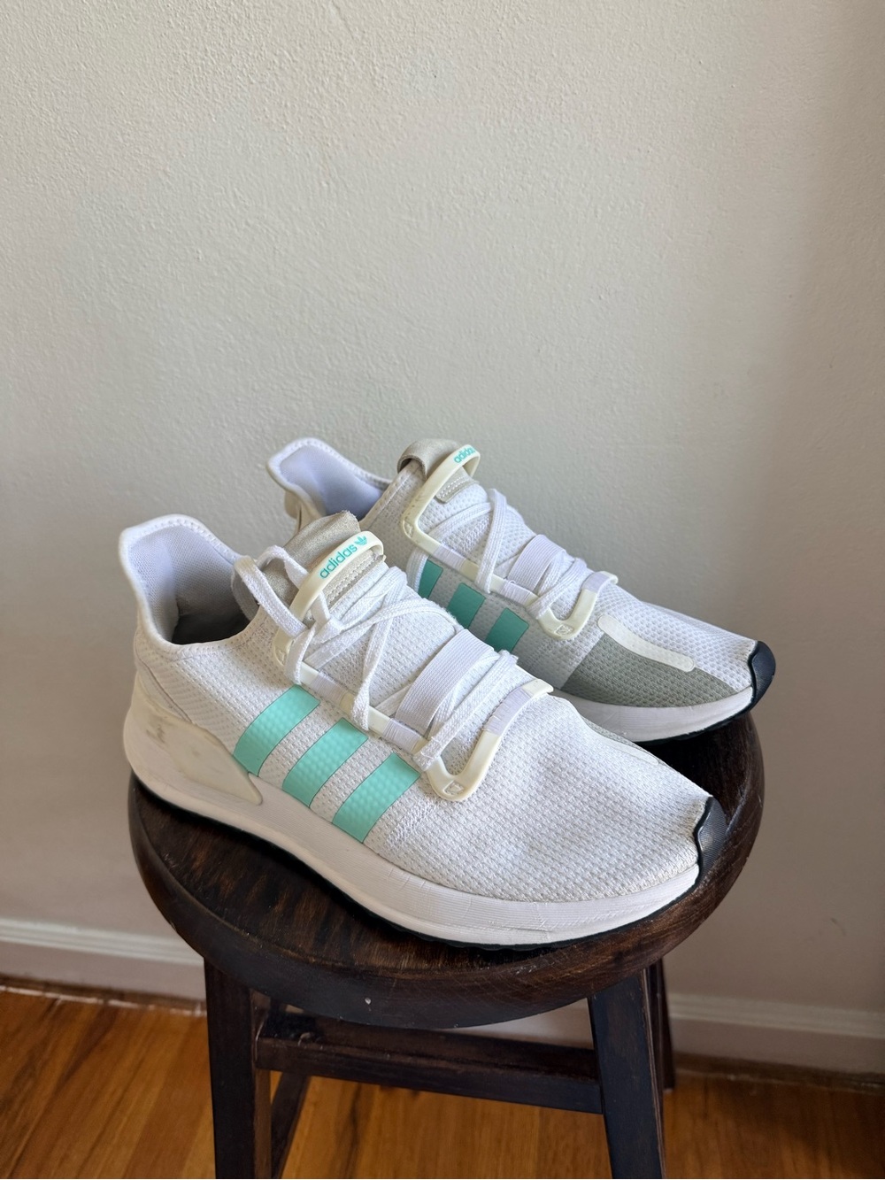 adidas White and Teal Athletic Running Shoes